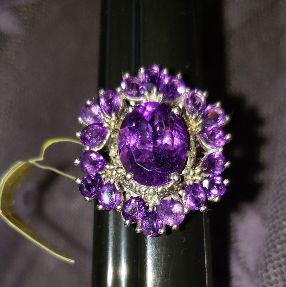 Sz 8, Amethyst & Diamond Ring, 925   Silver, 5.91 cts NWT